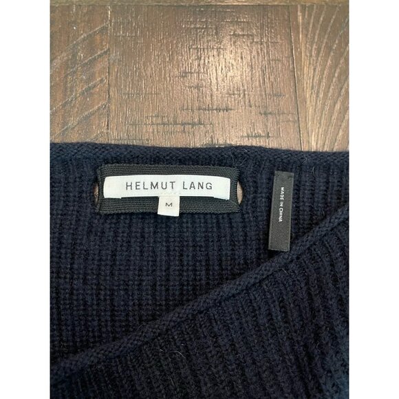 Helmut Lang Navy Wool Cashmere Sweater Size Medium Strap Hem Detail Rib Knit - Picture 8 of 9
